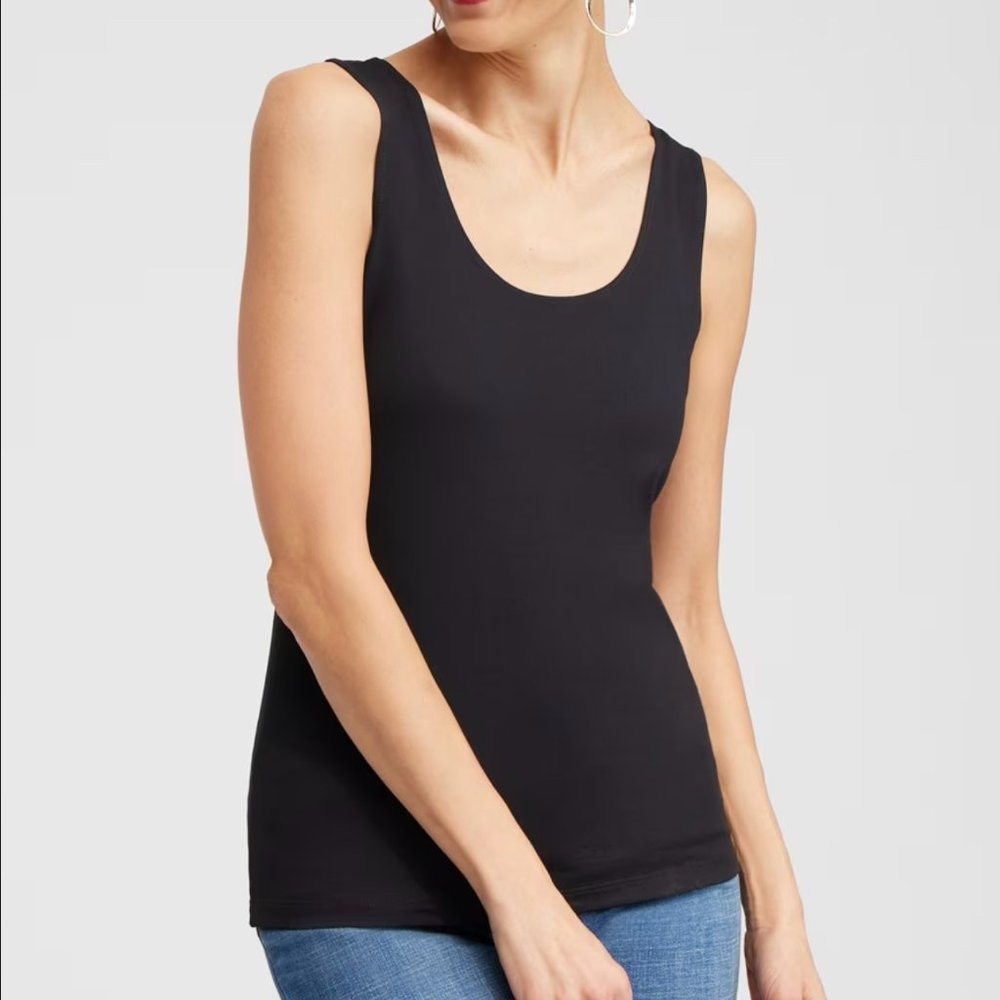 Chico’s Microfiber Scoop Neck Tank Nylon-Spandex Black Medium & Large EUC